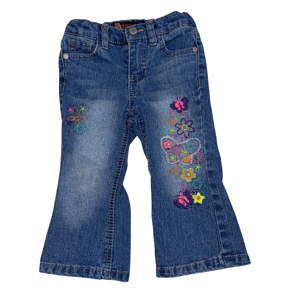 Vtg Y2K Squeeze Baby Jeans 18 Months Stretch Embroidered Crochet Retro Flared